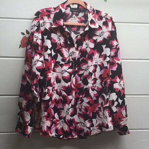 Rafaela Pink Red and black Button Down Shirt with Notched Collar - Picture 1 of 5